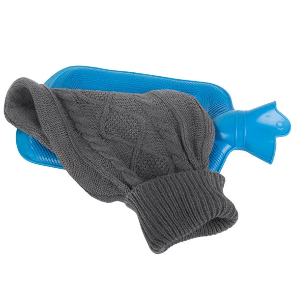 Gumi melegvizes palack 2 l, jumper mintás plüss huzattal, sötétszürke