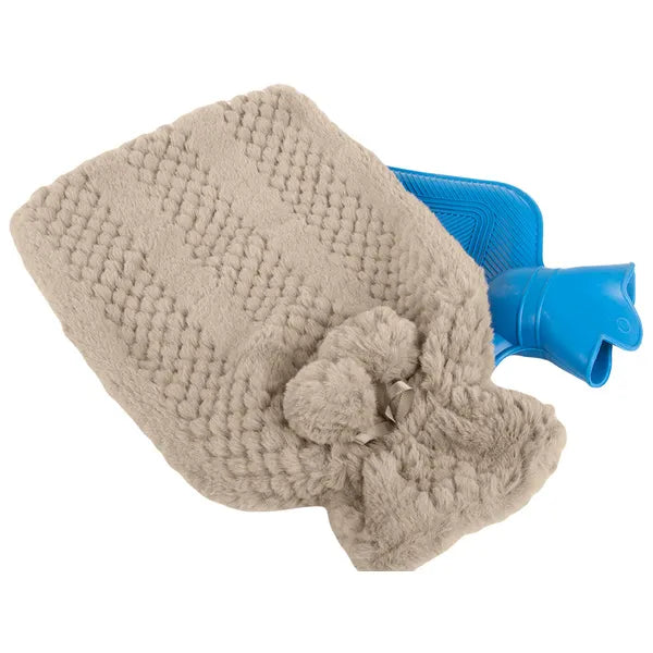 Gumimelegvizes palack mintás plüss huzattal, 2 l, barna