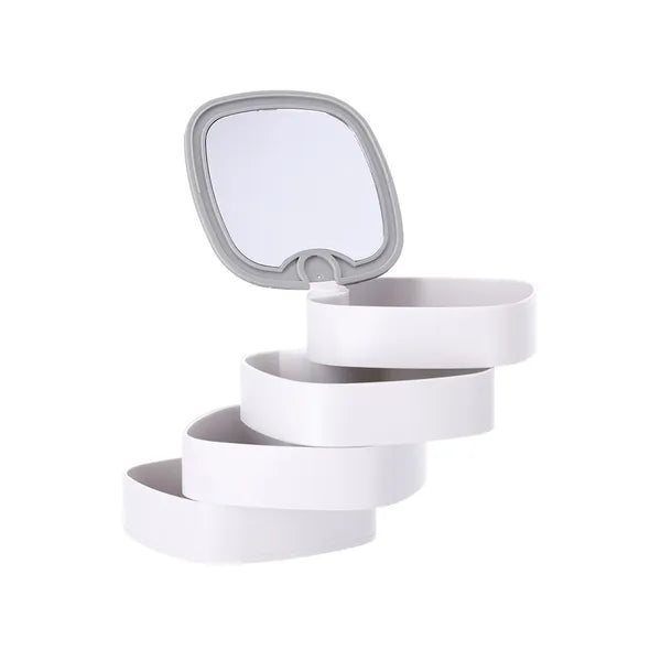 4 szintes, tükrös fehér kozmetikai és ékszer rendszerező doboz 12×11 cm