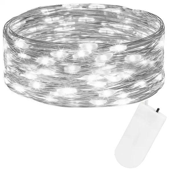 Hideg fehér, elemes LED fényfüzér 10 LED, 100 cm, IP20