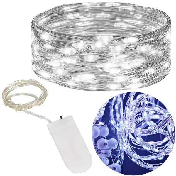 Hideg fehér, elemes LED fényfüzér 10 LED, 100 cm, IP20