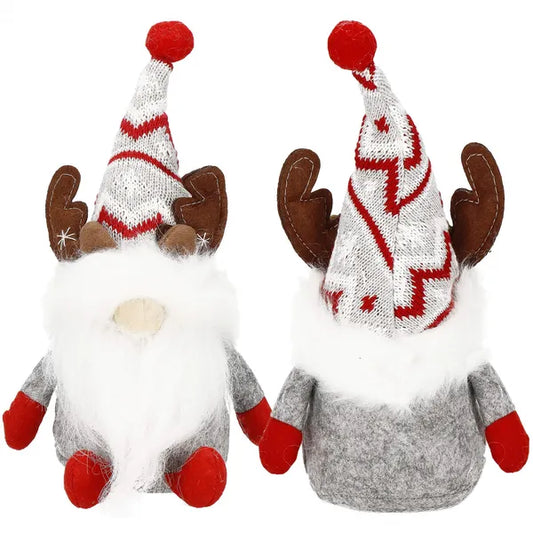 Karácsonyi dísz szürke-piros gnóm agancsos, 27 cm