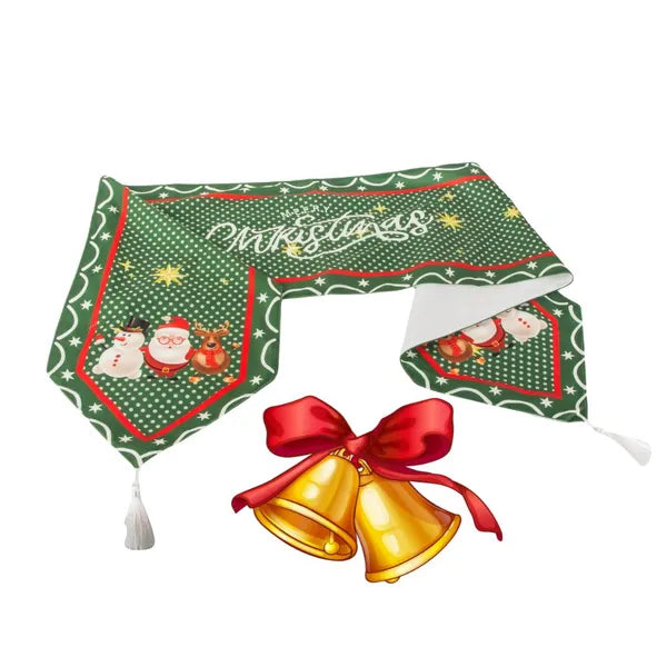 Karácsonyi zöld asztali futó rénszarvas-hóember mintával 205×35 cm