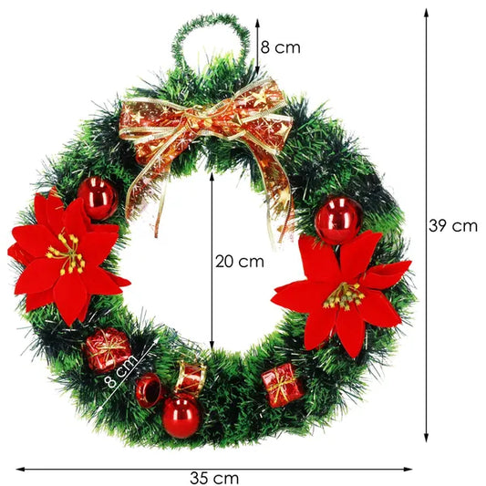 Karácsonyi ajtódísz koszorú 35 cm, zöld-piros-arany, műfenyő