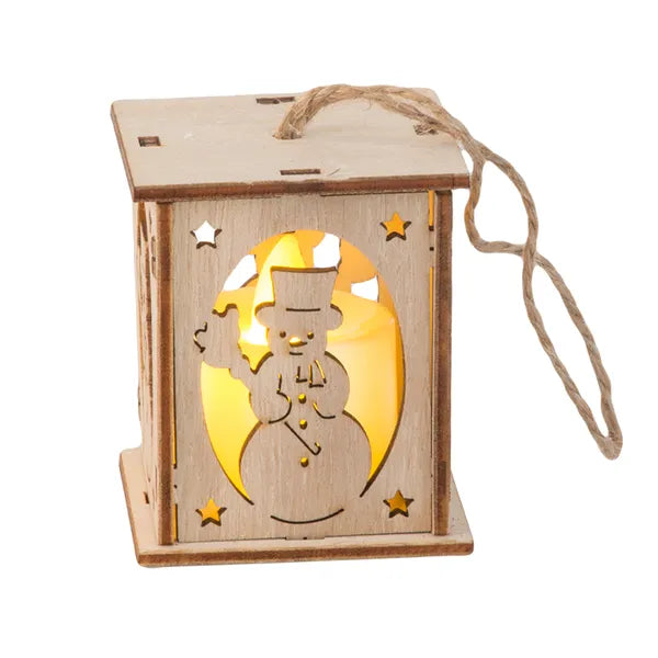 Fa LED-es hóemberes akasztható karácsonyi lámpás dísz 6×5 cm