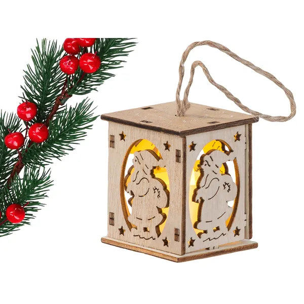 Fa függeszthető LED karácsonyi lámpás, meleg fény, 6×5 cm, elemes