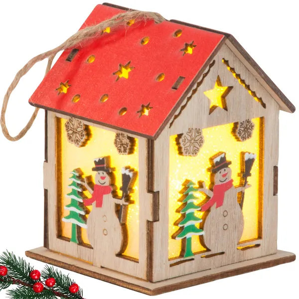 Fa függő karácsonyi lámpás meleg fényű LED-del, hóember, 9×7 cm