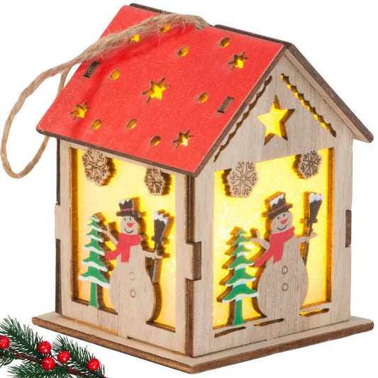 Fa függő karácsonyi lámpás meleg fényű LED-del, hóember, 9×7 cm