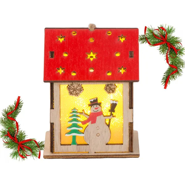 Fa függő karácsonyi lámpás meleg fényű LED-del, hóember, 9×7 cm