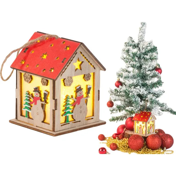 Fa függő karácsonyi lámpás meleg fényű LED-del, hóember, 9×7 cm