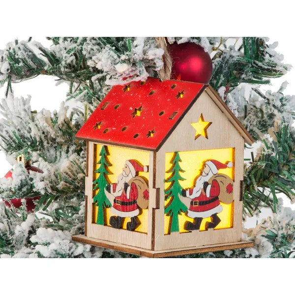 Függeszthető fa LED karácsonyi lámpás, meleg fény, 9×7 cm