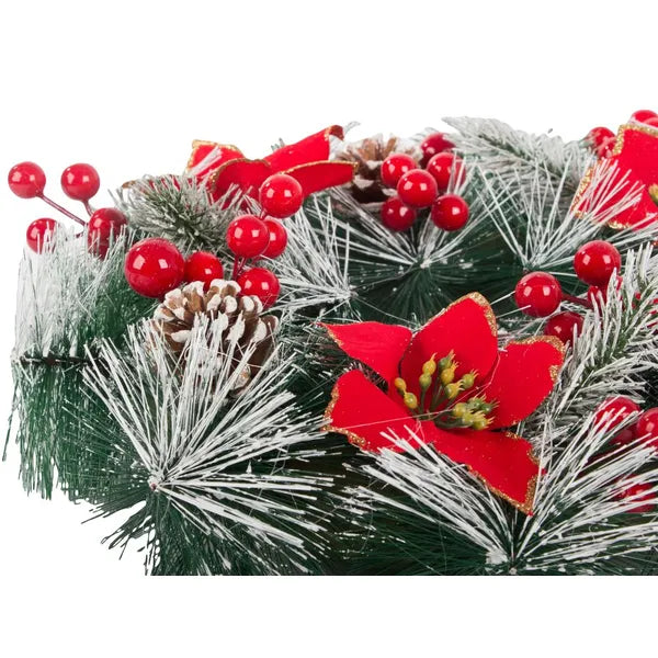 Karácsonyi díszkoszorú fenyőágakkal, tobozokkal, 20 cm, beltéri/kültéri