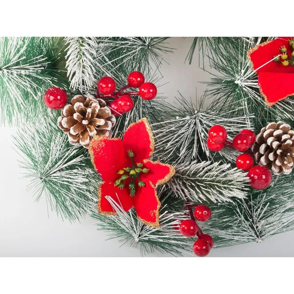Karácsonyi díszkoszorú fenyőágakkal, tobozokkal, 20 cm, beltéri/kültéri