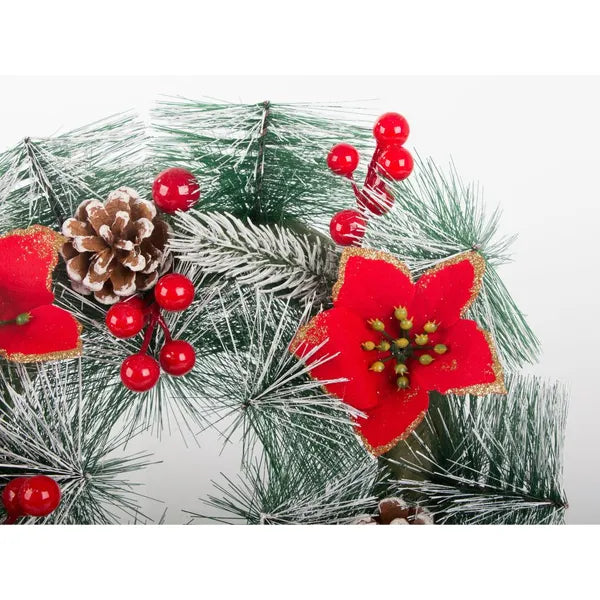 Karácsonyi díszkoszorú fenyőágakkal, tobozokkal, 20 cm, beltéri/kültéri