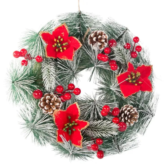 Karácsonyi díszkoszorú fenyőágakkal, tobozokkal, 20 cm, beltéri/kültéri