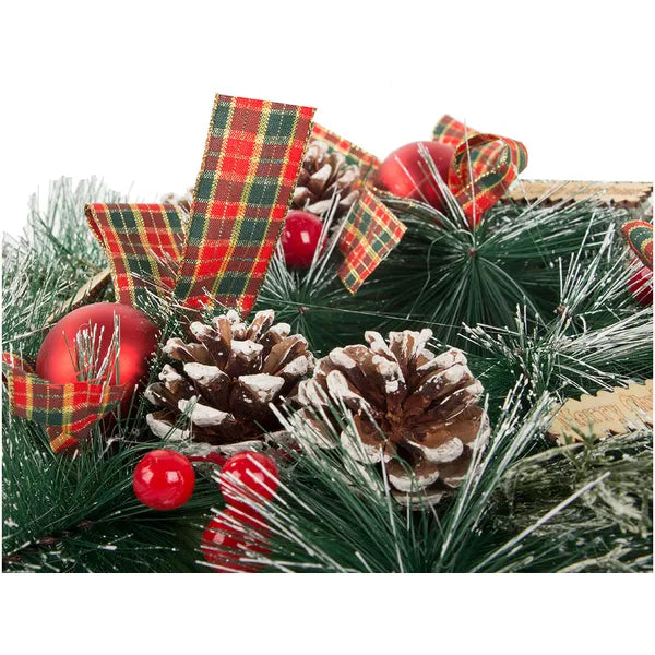 Karácsonyi ajtó- és falikoszorú, 30 cm, tobozokkal és díszgömbökkel