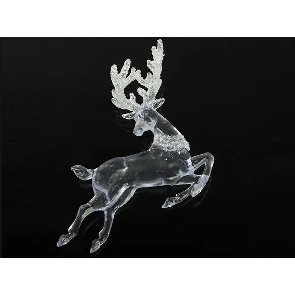 Átlátszó, csillámos agancsú rénszarvas karácsonyfadísz, 13 cm