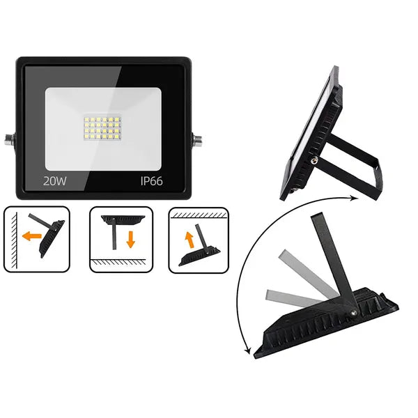 LED reflektor 20 W 6000 K IP66, kültéri, fekete, 24 LED