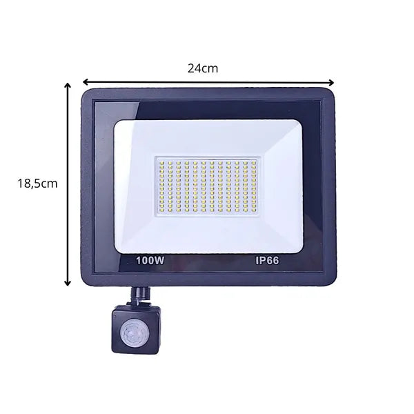 LED reflektor 100 W, 6000 K, IP66, mozgás- és alkonyérzékelővel