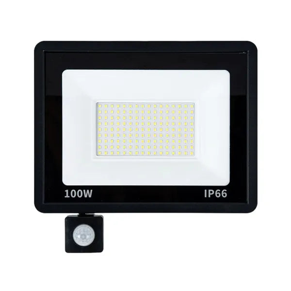 LED reflektor 100 W, 6000 K, IP66, mozgás- és alkonyérzékelővel