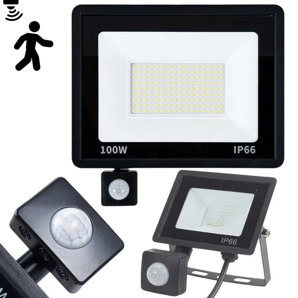 LED reflektor 100 W, 6000 K, IP66, mozgás- és alkonyérzékelővel