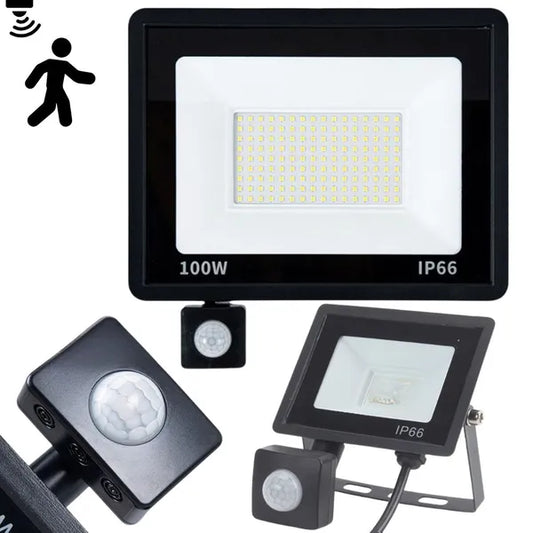 LED reflektor 100 W, 6000 K, IP66, mozgás- és alkonyérzékelővel