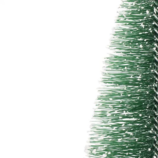 Mini műfenyő dekoráció fahasáb talppal, 15 cm, hóhatás