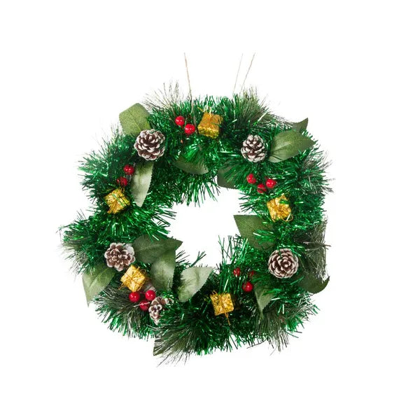 Karácsonyi díszkoszorú, 30 cm, tobozokkal és gömbökkel, ajtóra/ablakra