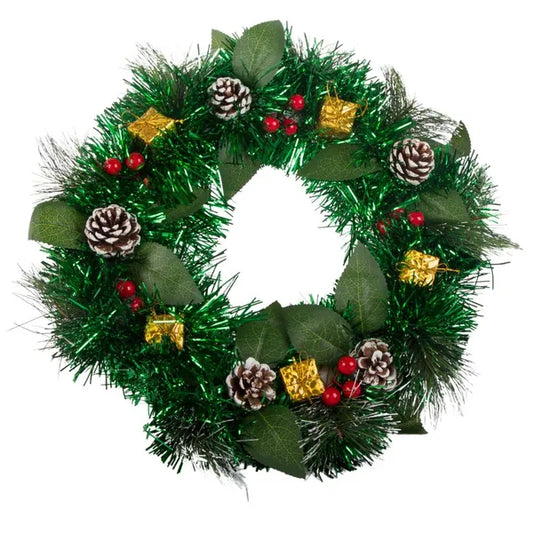 Karácsonyi díszkoszorú, 30 cm, tobozokkal és gömbökkel, ajtóra/ablakra