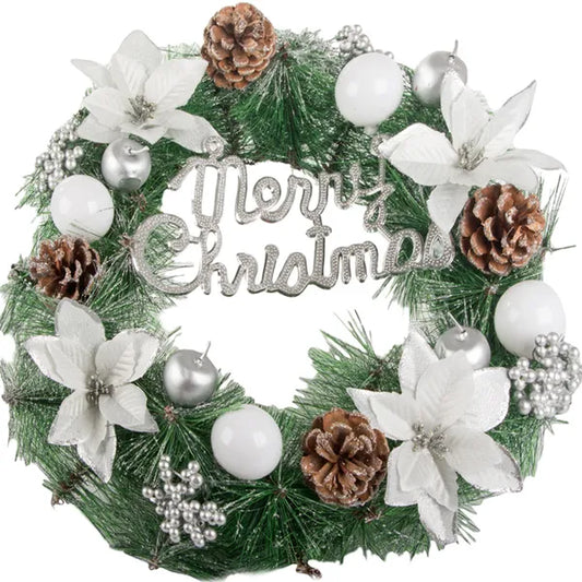 Karácsonyi díszkoszorú, tobozokkal és gömbökkel, 40 cm