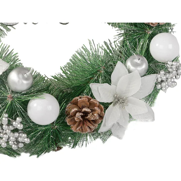 Karácsonyi díszkoszorú, tobozokkal és gömbökkel, 40 cm