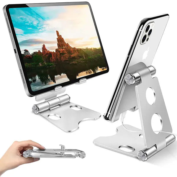Univerzális állítható fém telefon- és tabletállvány, csúszásmentes, ezüst