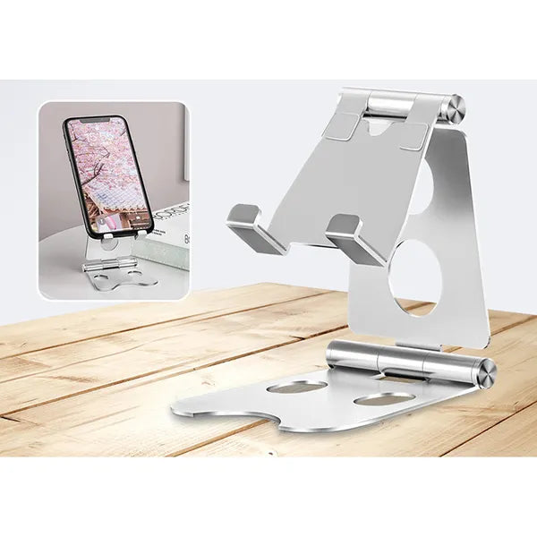 Univerzális állítható fém telefon- és tabletállvány, csúszásmentes, ezüst
