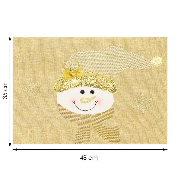 Arany, csillogó hóember alakú textil asztali alátét 48×35 cm