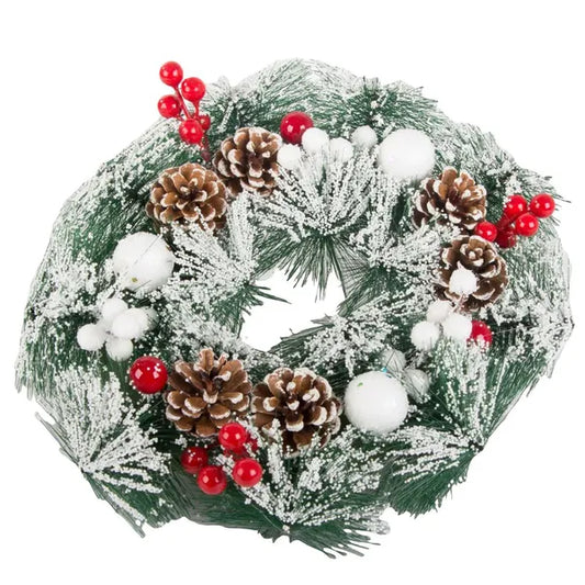 Karácsonyi díszkoszorú tobozzal és gömbökkel, 20 cm, beltér/kültér