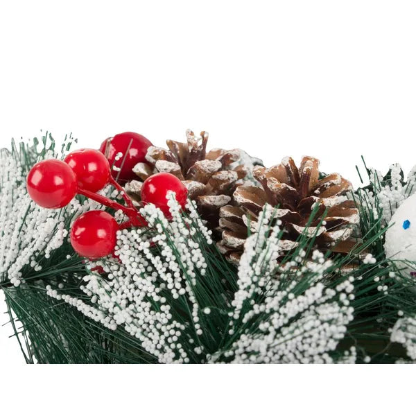 Karácsonyi díszkoszorú tobozzal és gömbökkel, 20 cm, beltér/kültér