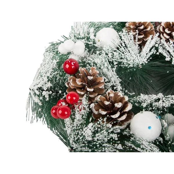 Karácsonyi díszkoszorú tobozzal és gömbökkel, 20 cm, beltér/kültér