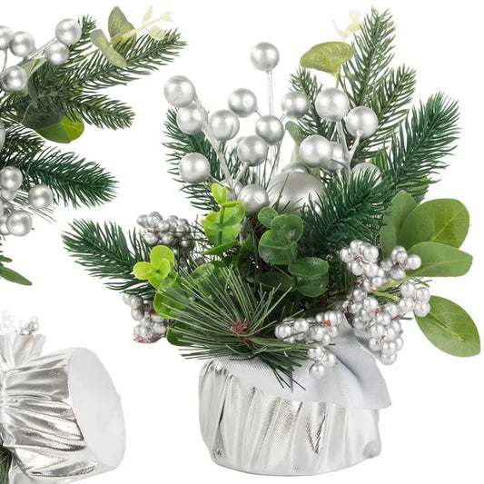 Ezüst asztali karácsonyi dekoráció, 23 cm, elegáns téli dísz