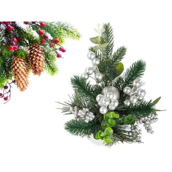 Ezüst asztali karácsonyi dekoráció, 23 cm, elegáns téli dísz