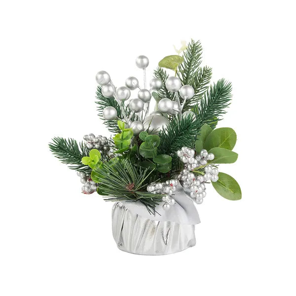 Ezüst asztali karácsonyi dekoráció, 23 cm, elegáns téli dísz
