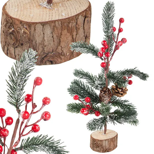 Asztali mini karácsonyfa 30 cm – rusztikus fa törzs, ünnepi dekoráció
