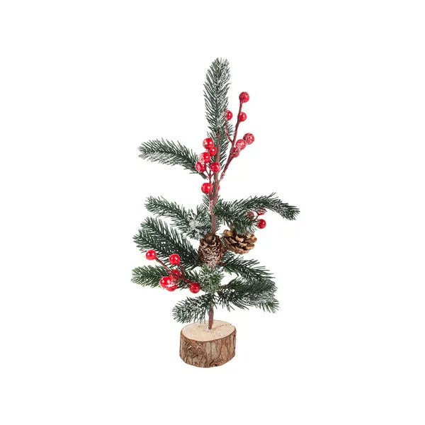Asztali mini karácsonyfa 30 cm – rusztikus fa törzs, ünnepi dekoráció