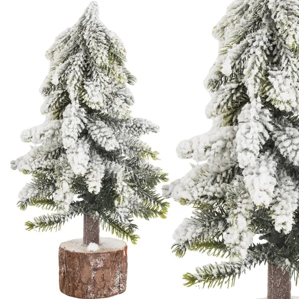 Mini havas műfenyő fa törzzsel, 26 cm, sűrű asztali dekor