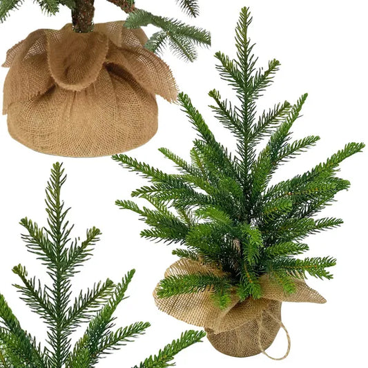 Műfenyő asztaldísz – 50 cm, zöld, kompakt karácsonyfa fa talppal