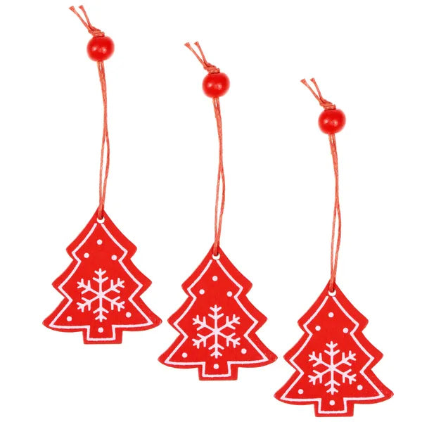 Piros-fehér fa karácsonyfadísz szett 3 db, szalaggal, 4,9 cm