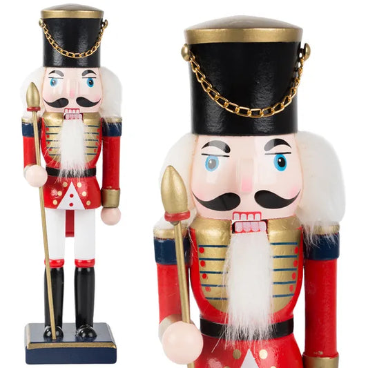 Diótörő fa katona figurás karácsonyi dekoráció, kézzel festett, 35 cm