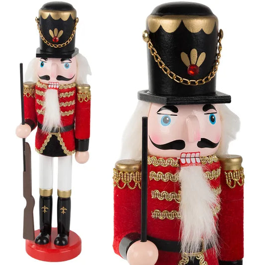 Fa diótörő katona figura, karácsonyi dekoráció, 30 cm