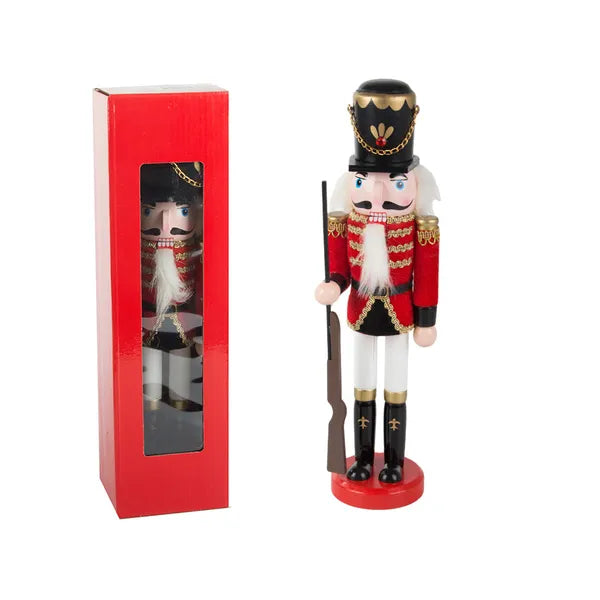 Fa diótörő katona figura, karácsonyi dekoráció, 30 cm