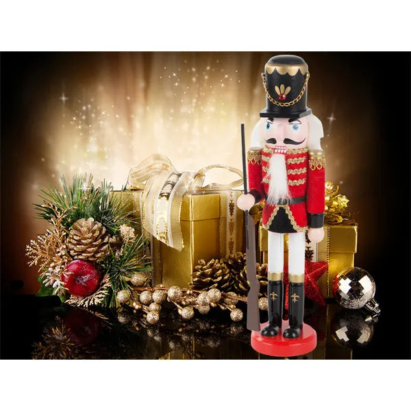 Fa diótörő katona figura, karácsonyi dekoráció, 30 cm