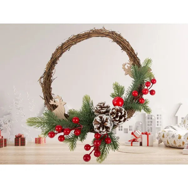 Karácsonyi koszorú tobozokkal 30×25 cm – ajtó, fal és asztal dekoráció
